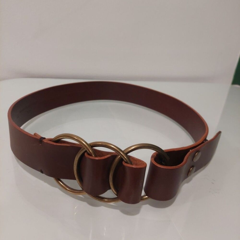 Banana Republic Women Brown Leather Belt Three Rings Foldover BOHO sz 30 - 33